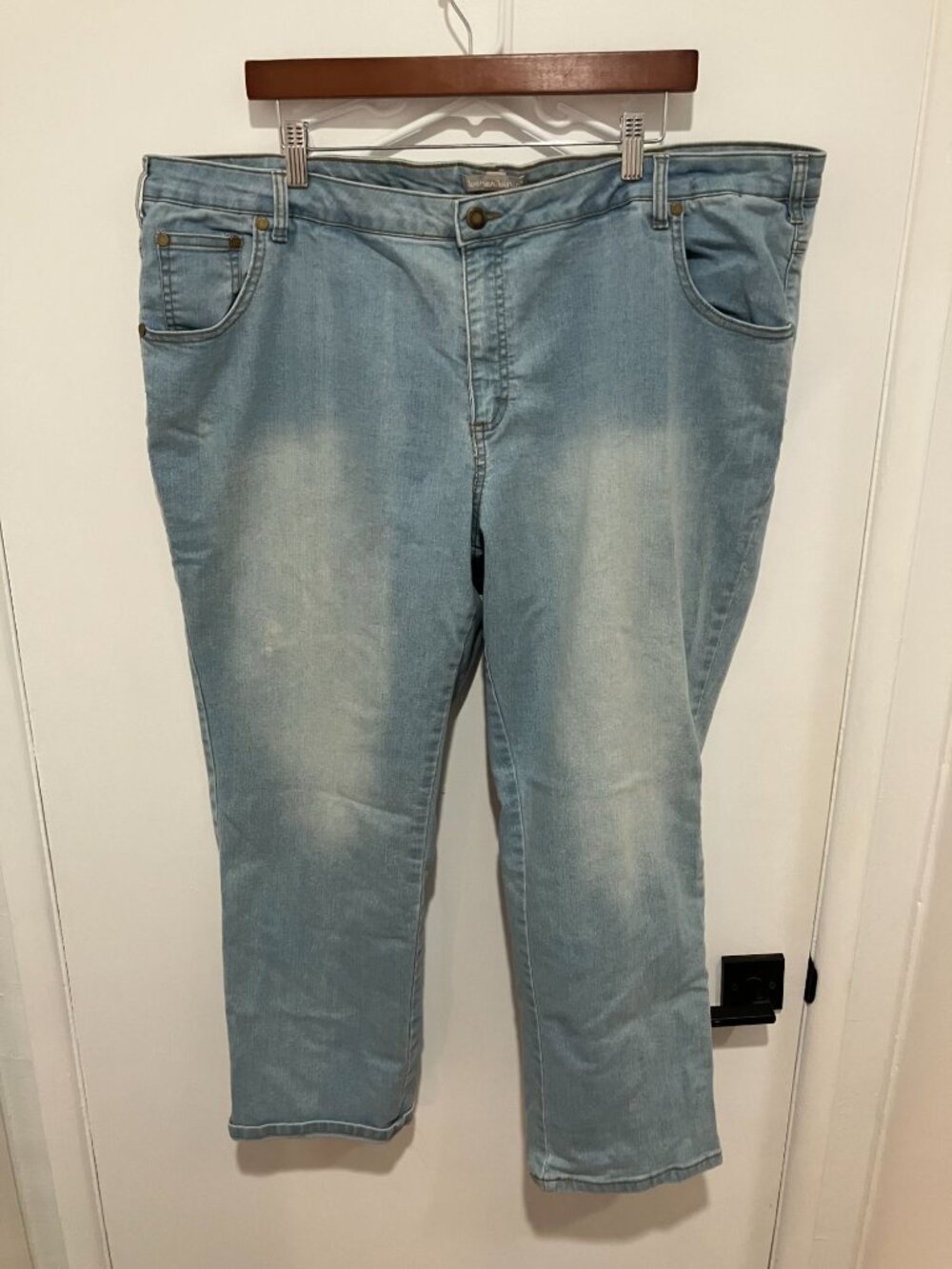 Woman Within Jeans 24W Petite Plus Size Light Wash Stretch Denim Faded Pockets